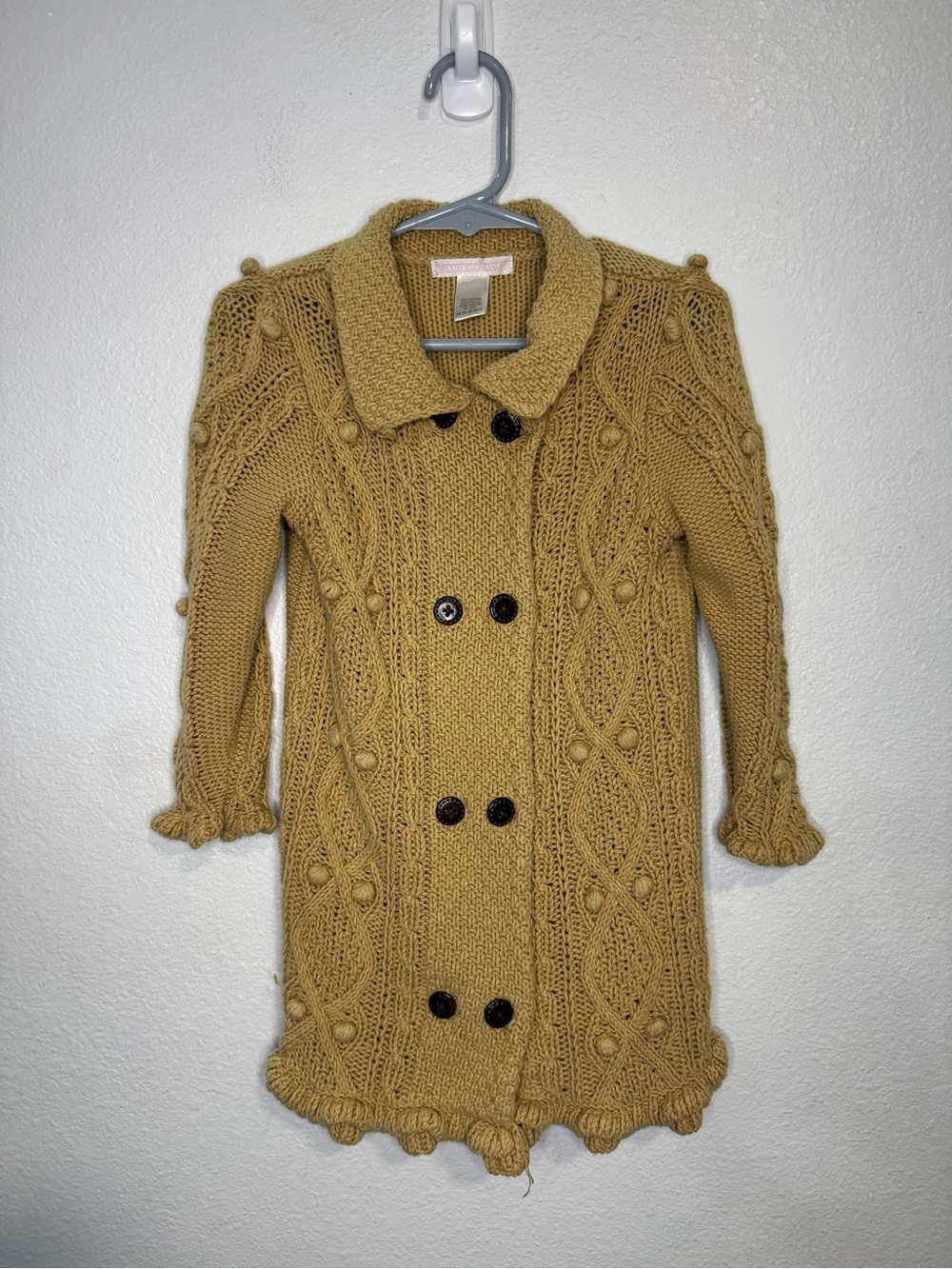 Janie and Jack Mustard Cable-Knit Double-Breasted Pea Coat